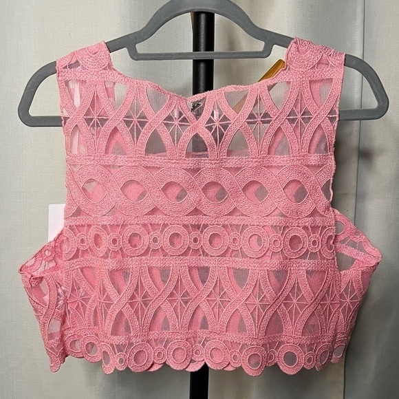 Dondup Camica Prunella Embroidered Mesh Pink Crop Top 44 - Picture 2 of 10